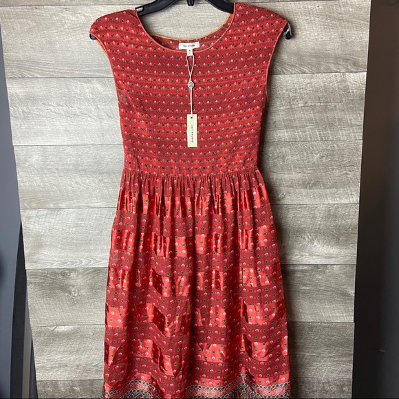 Max studio smocked cap sleeve boho print dress - Picture 6 of 11